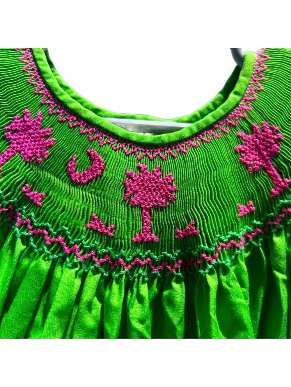 Rosalina Collections South Carolina Palmetto Smocked Puff Sleeve Dress | Size 4T